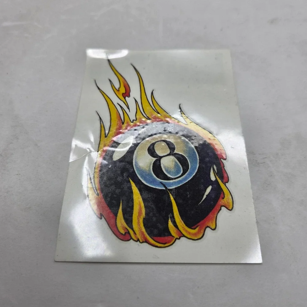 Liquid Skin Temporary Tattoo Flaming 8 Ball Vintage Style Black Yellow LIQ934